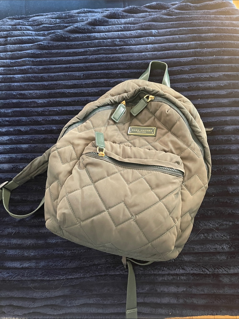 Marc Jacobs Quilted Olive Backpack with Gold Hardware